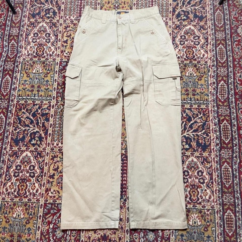 VTG 00s Route 66super baggy tan brown canvas denim carpenter cargo pants 32x32‎